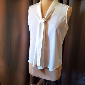 Calvin Klein White Sleeveless Blouse w/ Tie, Size PM